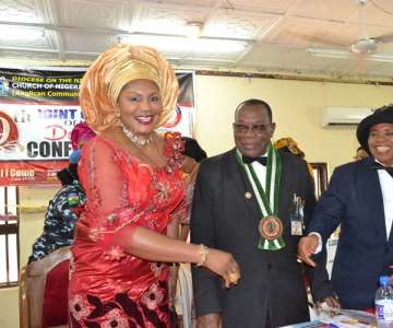 (L-R): President Joint Council of Nights, Church of Nigeria, Anglican Communion, Sir Joe Ilonze, Wife of the Governor of Anambra State, Chief (Mrs.) Ebelechukwu Obiano at the Delegates Conference of the Joint Council of Nights, Church of Nigeria, Anglican Communion held in Onitsha today.