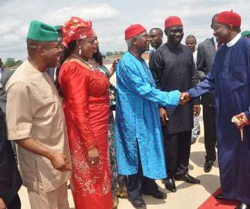 FROM LEFT: GOV PETER OBI OF ANAMBRA STATE; MINISTER OF AVIATION, PRINCESS STELLA ODUAH; PRESIDENTGOODLUCK JONATHAN; GOV SULLIVAN CHIME OF ENUGU STATE SPECIAL ADVISE TO THE PRESIDENT OF PROTOCOL MRBEN OKOYEN AND THE DEPUTY SENATE PRESIDENT IKE EKWEREMADU AT THE INAUGURATION OF THE REMODELLEDTERMINAL OF AKANU IBIAM INTERNATIONAL AIRPORT ENUGU ON SATURDAY (18/5/13).