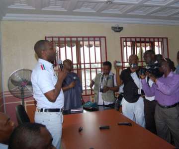 PRINCE TONYE PRINCEWILL ADRESSING THE MEDIA AT THE FORMAL OPENING OF THE PPA SECRETARIAT