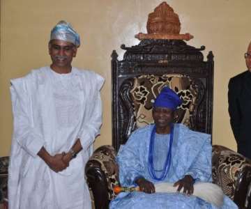 (L-R) CEO/MD of Airtel Nigeria, Rajan Swaroop; the Traditional Ruler of Ibadan, His Royal Majesty, Oba (Dr.) Samuel Odulana Odugade 1, (CFR); and Director of Regulatory and Government Affairs, Osondu Nwokoro, during the visit of Airtel team to the Olubadan in his Palace in Ibadan as part of the company''s brand introduction to communities across the country...today