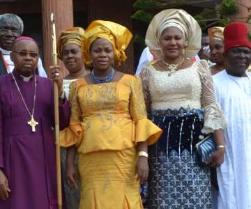(L-R): Bishop of Awka Diocese Anglican Communion, Rt Rev. Alex Ibezim, Wife of the Bishop Mrs. Martha Ibezim, Wife of Anambra State Governor Her Excellency Chief (Mrs.) Ebelechukwu Obiano National Chairman of APGA Chief Victor Umeh and Anambra State Deputy Governor Dr Nkem Okeke during the Child dedication and Thanksgiving Service by Wife of the Bishop at St Faith Cathedral Awka yesterday.