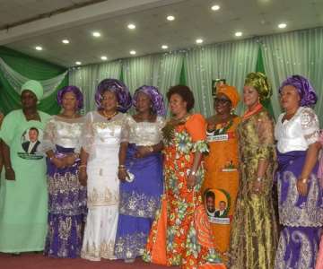 Wife of the Governor Anambra State, Chief (Mrs.) Ebelechukwu  Obiano (third left) with Wife of Deputy Governor, Abia State, Lady Vivian Udeoko Chukwu, Hon Speaker Anambra State House of Assembly, Hon Barrister, Rita Maduagwu, Wife of National Chairman APGA, Mrs. Mary Oye,Wife of Deputy Governor of Anambra State, Mrs. Oby Okeke,  Hon Commissioner for Women Affairs, Dr Victoria Chikwelu (First Left)  and others at the Mothers'' Summit held Friday at Women Development Centre, Awka