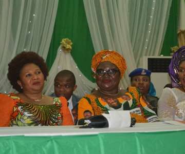(L-R): Wife of the Governor Anambra State, Chief (Mrs.) Ebelechukwu  Obiano (extreme left) with Speaker Anambra State House of Assembly, Hon Barrister, Rita Maduagwu, and Wife of National Chairman APGA, Mrs. Mary Oye,  at the Mothers'' Summit held Friday at Women Development Centre, Awka