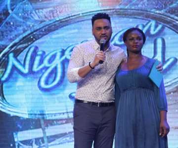 NIGERIAN IDOL PRESENTER, ILLRHYMZ WITH EVICTEE, MODELE DURING THE EVICTION SHOW AT OMG DREAM STUDIOS
