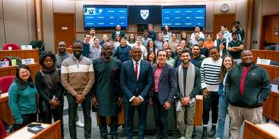 The Founder, Tony Elumelu Foundation and Group Chairman, UBA, Mr. Tony O. Elumelu: Faculty member and Professor of Business Administration, Harvard Business School(HBS), Professor Paul Gompers, flanked by students of the HBS 