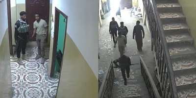 Screenshots from CCTV footage showing Somali police arriving at Risaala Media Corporation's offices in the capital Mogadishu, where they shuttered its studios, on March 18, 2025. (Screenshot: Risaala Media Corporation)
