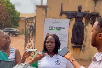 Dr. (Mrs) C. C. Ogah (Coordinator of 'Let's Make Ebonyi Greener' project addressing the press)