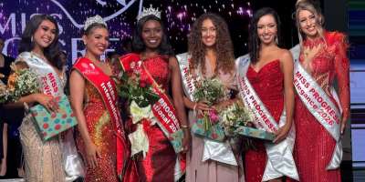 (from left to right): Anapaula (Puerto Rico, Environment) - Khrystma (Brazil, 2025 winner) - Faith (Kenya, 2026 winner) - Nicole (Italy, Health) - Candice (Reunion, Cultural Integration) - Ilsa (Netherlands, Elegance)