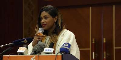 Ethiopian journalist Salsawit Baynesagn speaks at an International Women's Day event on March 8, 2021, in Addis Ababa. She was detained at her home in the capital on June 8, 2026. (Screenshot: Ethiopia's Ministry of Culture/YouTube)